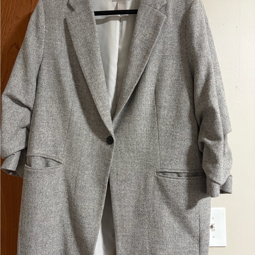 H&M Grey Women's Single-Button Blazer Coat - oversized style